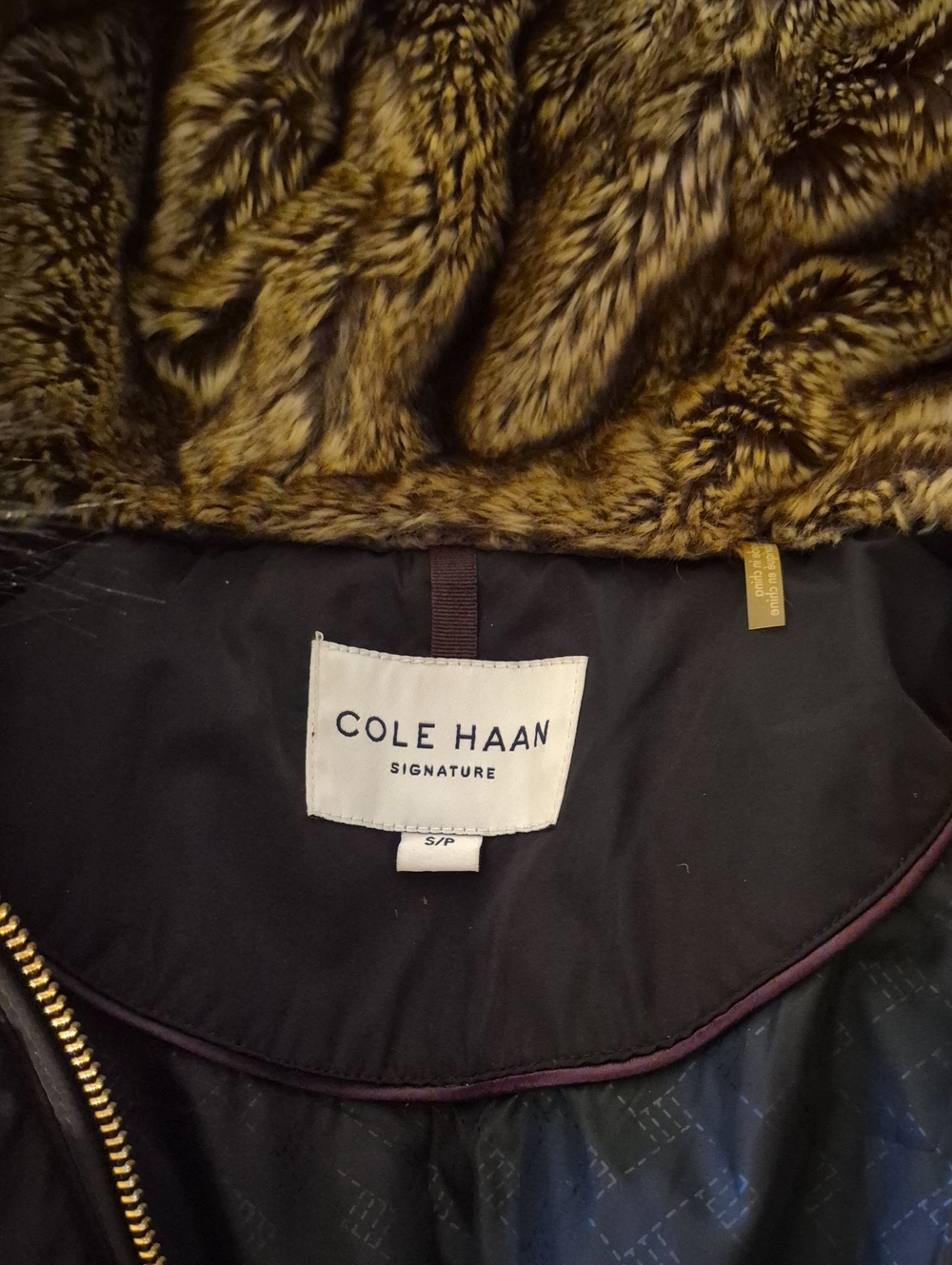 Cole Haan Black Peacoat with Brown Faux Fur Trim